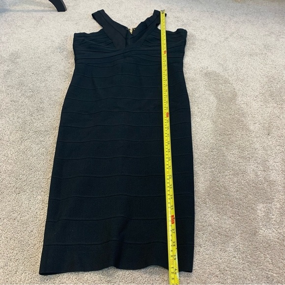 BEBE black halter top bandage bodycon cocktail midi dress Sz L - Picture 5 of 8